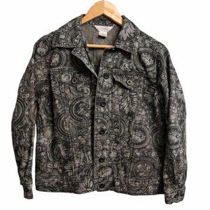 Northern Reflections Dark Grey Paisley Print Denim Jacket Stretch Size Small